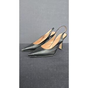 Bianca Di Shoes Womens Size 7.5 Black Leather Slingback Pointed Toe Heels Italy